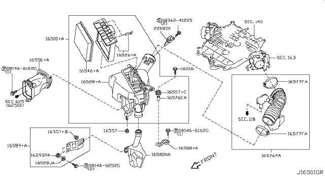 2011 Infiniti G37 Pipe Assembly Air Diagram for 16576-JK01B