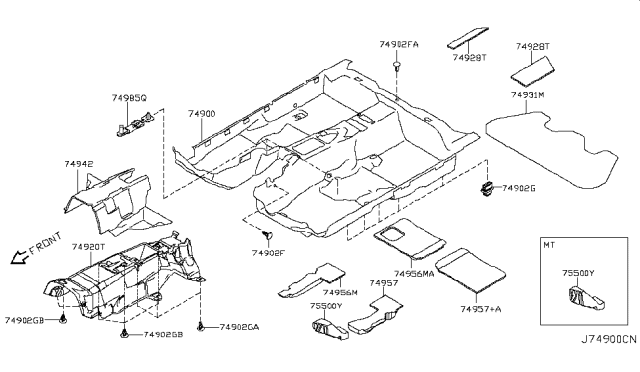 2008 Infiniti G37 Sedan Floor Trimming Diagram