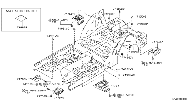 2008 Infiniti G37 INSULATOR-Heat,Rear Floor Diagram for 74762-JK000