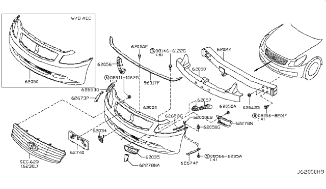 2008 Infiniti G37 Sedan Front Bumper Diagram 3