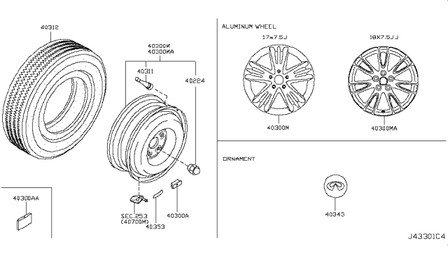 2015 Infiniti Q40 Road Wheel & Tire Diagram 1