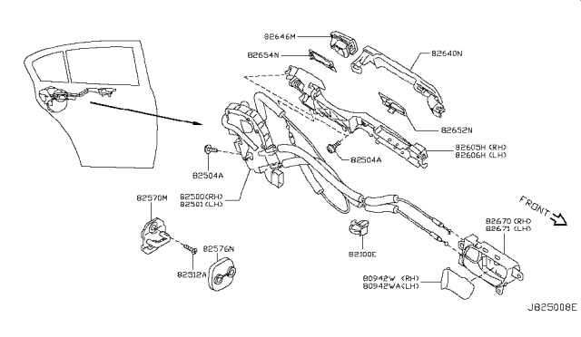 2007 Infiniti G35 Rear Door Lock & Handle Diagram 2