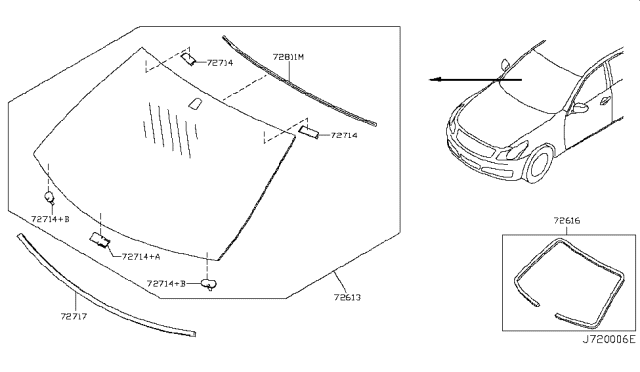 2012 Infiniti G25 Windshield Glass Diagram for 72700-JU40C