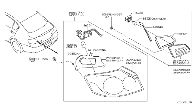 2009 Infiniti G37 Lamp Assembly-Rear Combination,LH Diagram for 26555-JK60A