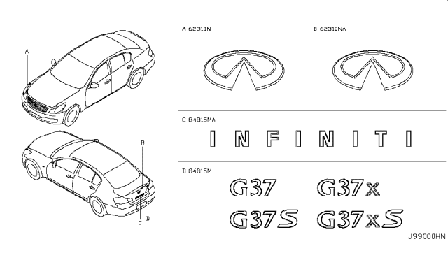 2010 Infiniti G37 Emblem & Name Label Diagram 1