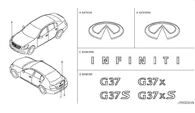 2008 Infiniti G37 Emblem & Name Label Diagram 3