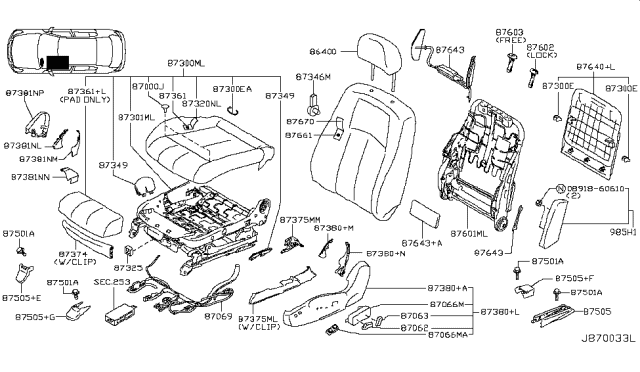2012 Infiniti G25 Cushion Assembly - Front Seat Diagram for 87350-JU03A