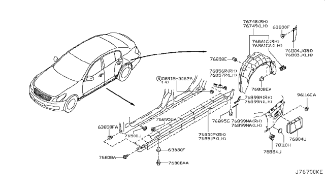 2008 Infiniti G35 Cover-SILL,RH Diagram for 76850-JK39A