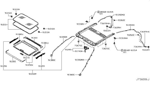 2008 Infiniti G37 Lid Assy-Sunroof,Slide Diagram for 91210-JK03E