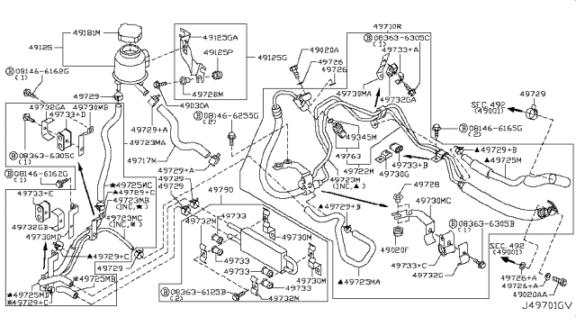 2008 Infiniti G35 Power Steering Hose & Tube Assembly Diagram for 49721-JK02B