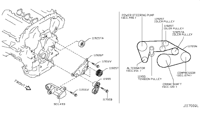 2010 Infiniti G37 Fan,Compressor & Power Steering Belt Diagram 3