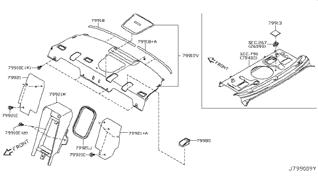 2010 Infiniti G37 Finisher-Rear Parcel Shelf,Side RH Diagram for 79911-JK70A