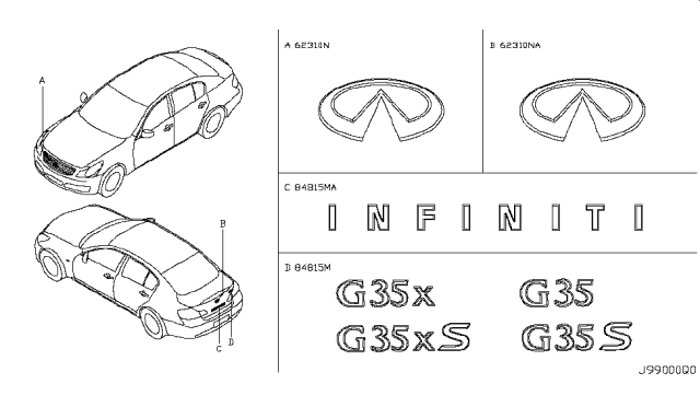 2007 Infiniti G35 Emblem & Name Label Diagram 2