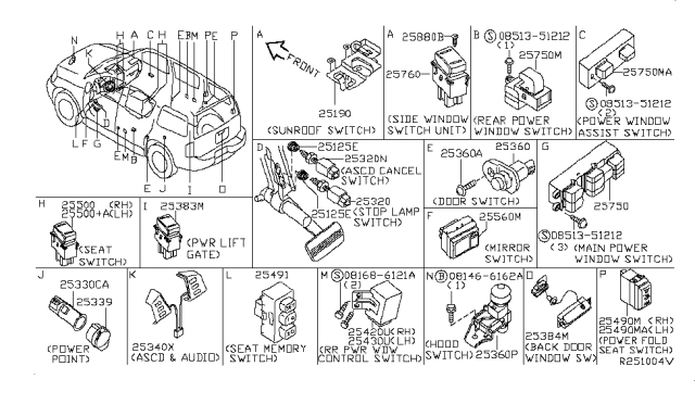 2009 Infiniti QX56 Switch Assy-Door Diagram for 25360-4Z000