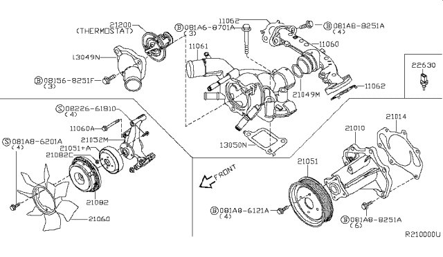 2007 Infiniti QX56 Water Pump, Cooling Fan & Thermostat Diagram 1