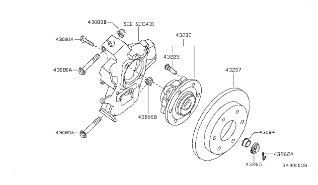 2008 Infiniti QX56 Rear Axle Hub Assembly Diagram for 43202-7S000