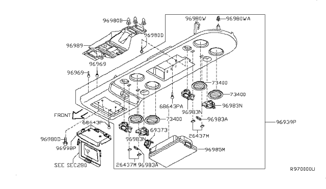 2004 Infiniti QX56 Roof Console Diagram 1