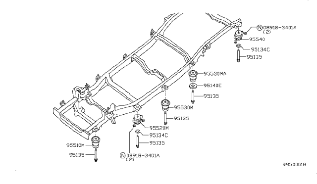 2007 Infiniti QX56 Insulator-Body Mounting,1st Diagram for 95510-7S000