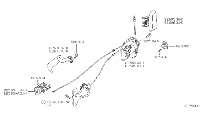 2009 Infiniti QX56 Rear Door Lock & Handle Diagram