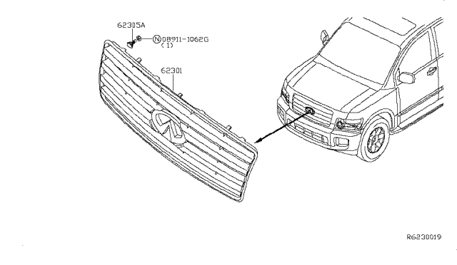 2009 Infiniti QX56 Front Grille Diagram 1