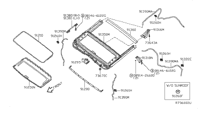 2010 Infiniti QX56 Sun Roof Parts Diagram