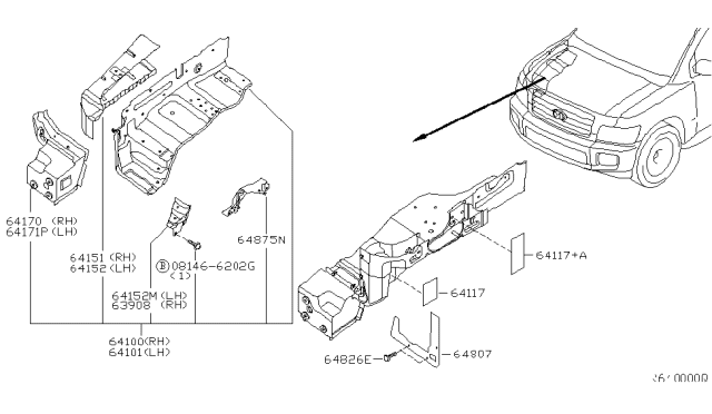 2005 Infiniti QX56 Hood Ledge & Fitting Diagram