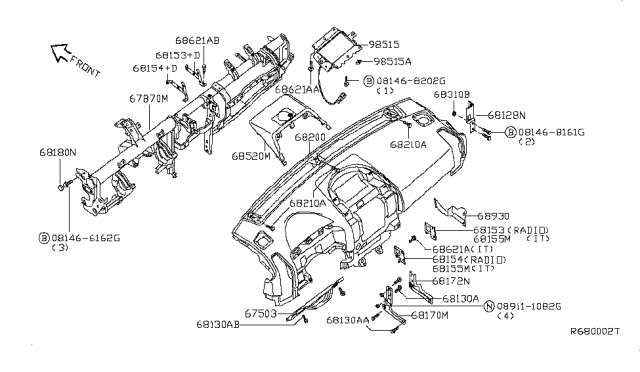 2008 Infiniti QX56 Cover-Instrument Stay Diagram for 68930-ZQ10C