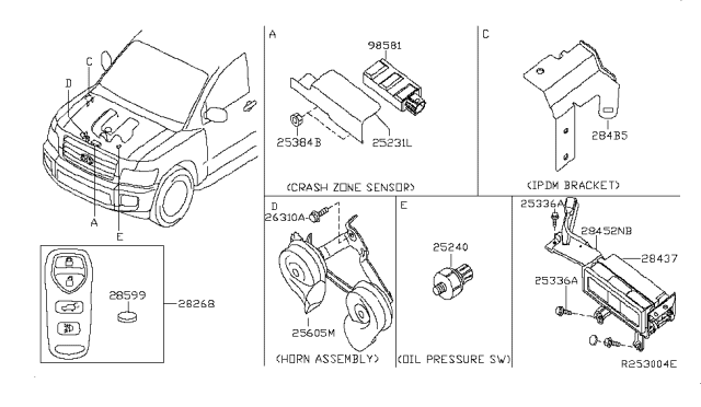 2008 Infiniti QX56 Horn Assembly - Electric High Diagram for 25605-ZR00B