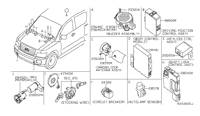2007 Infiniti QX56 Body Control Module Controller Assembly Diagram for 284B1-8S100