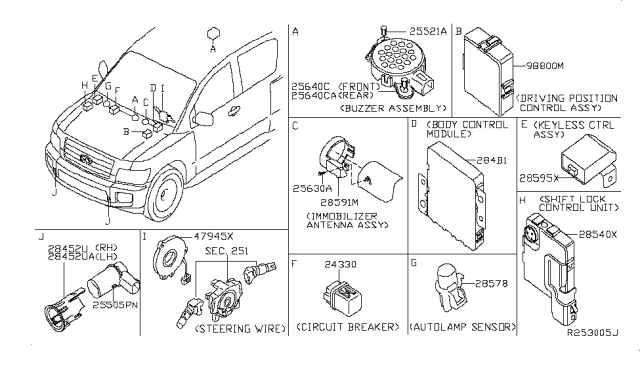 2007 Infiniti QX56 Body Control Module Controller Assembly Diagram for 284B1-ZC50A