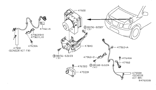 2005 Infiniti QX56 Sensor Assembly-Anti SKID,Front Diagram for 47910-7S025