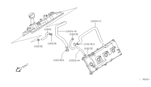 2007 Infiniti QX56 Blow By Gas Hose Diagram for 11826-ZE00B