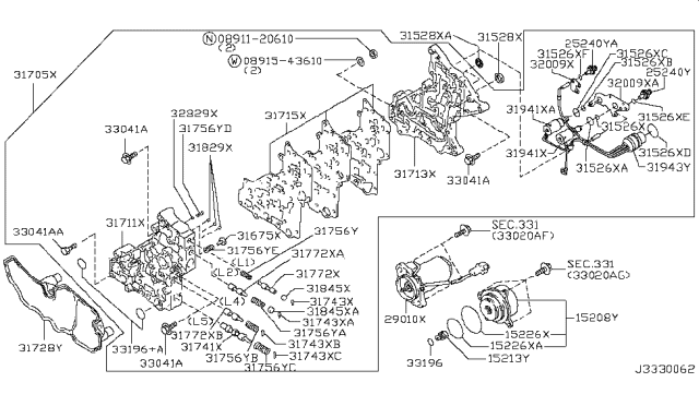 2007 Infiniti QX56 Transfer Shift Lever,Fork & Control Diagram 3