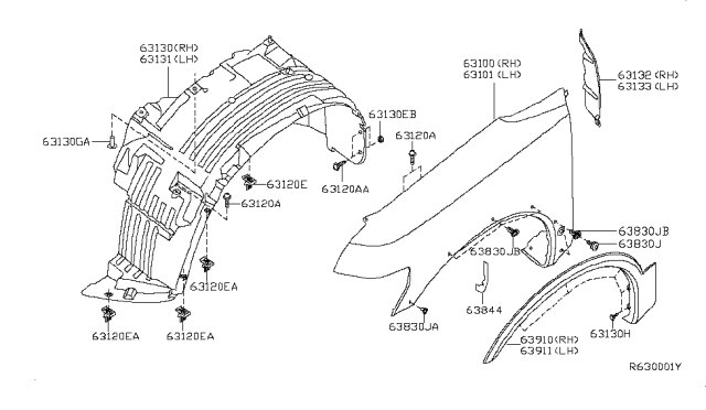 2009 Infiniti QX56 Front Fender & Fitting Diagram