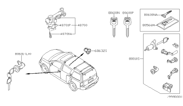 2008 Infiniti QX56 Cylinder Set-Door Lock,L Diagram for H0601-7Y000