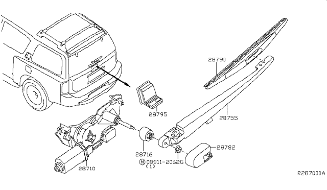 2009 Infiniti QX56 Rear Window Wiper Arm Assembly Diagram for 28780-7S000