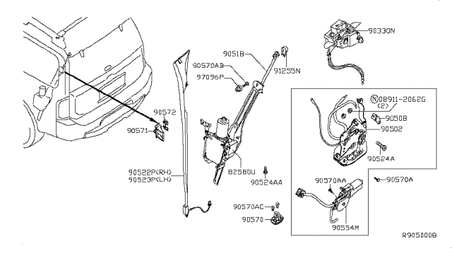 2007 Infiniti QX56 Back Door Lock & Handle Diagram 3