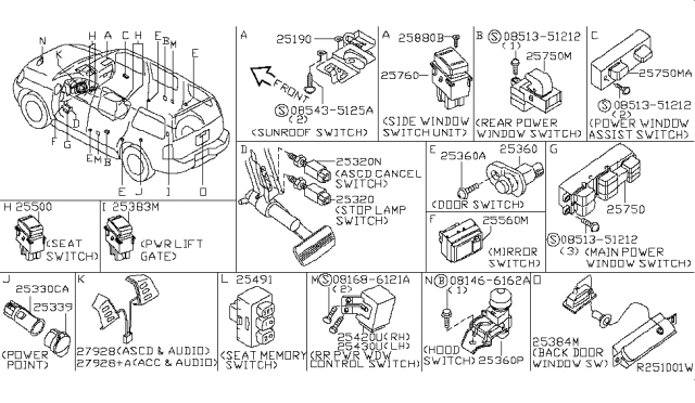 2004 Infiniti QX56 Assist Power Window Switch Assembly Diagram for 25411-7S200