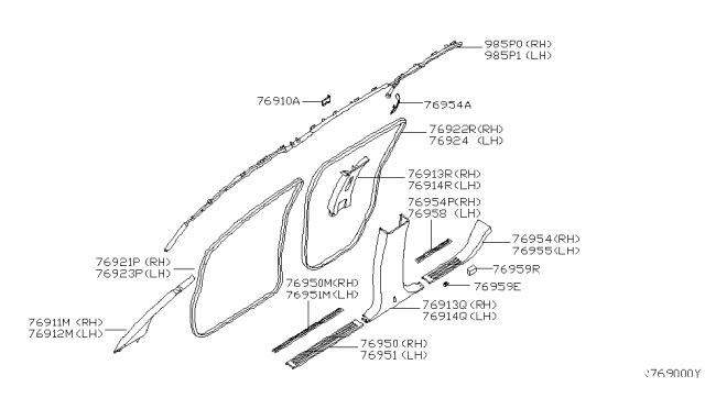 2004 Infiniti QX56 Welt-Body Side,Rear LH Diagram for 76924-7S002