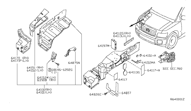 2007 Infiniti QX56 Reinforce-Battery Mounting Diagram for 64170-7S030