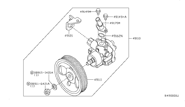 2005 Infiniti QX56 Power Steering Pump Assembly Diagram for 49110-7S000