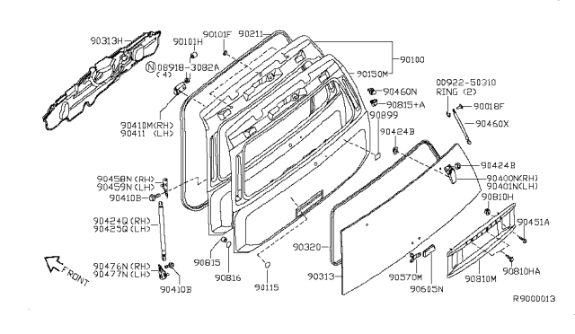 2009 Infiniti QX56 Screen-Back Door Window Diagram for 90860-ZW10A