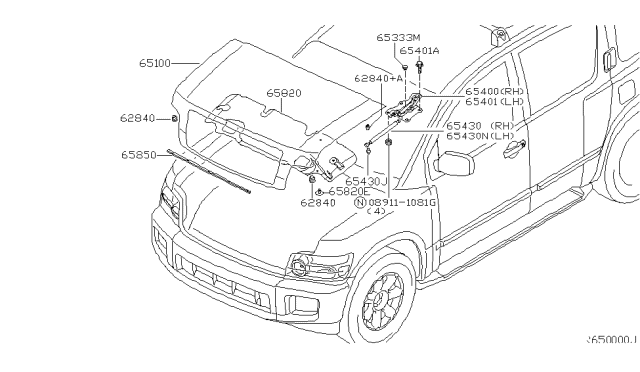 2007 Infiniti QX56 Hood Panel,Hinge & Fitting Diagram