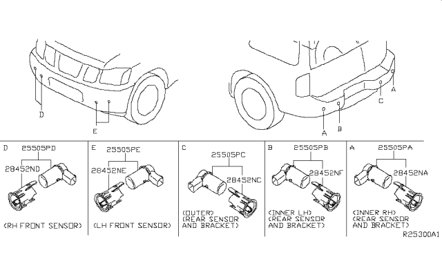 2009 Infiniti QX56 Front Bumper-Park Sensor Right Diagram for 25994-ZW13A