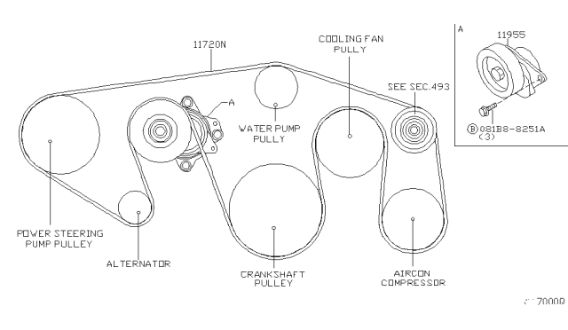 2005 Infiniti QX56 Fan,Compressor & Power Steering Belt Diagram