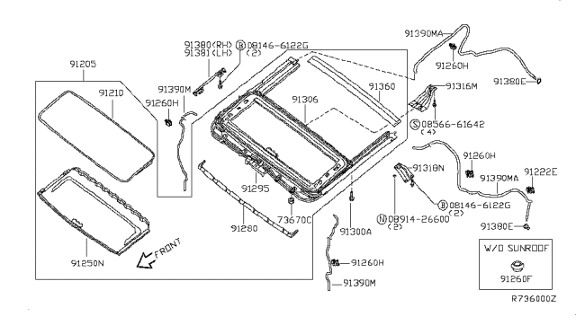 2004 Infiniti QX56 Sun Roof Parts Diagram 2