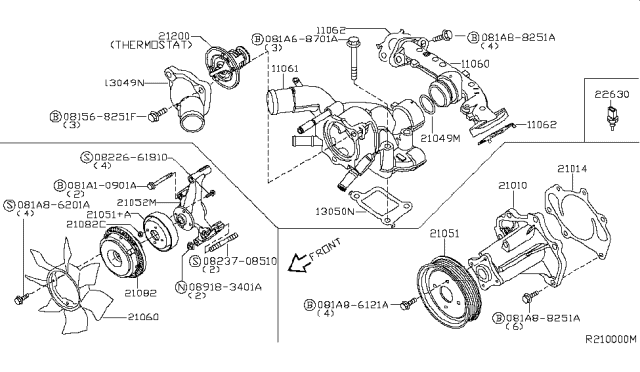 2006 Infiniti QX56 Water Pump, Cooling Fan & Thermostat Diagram