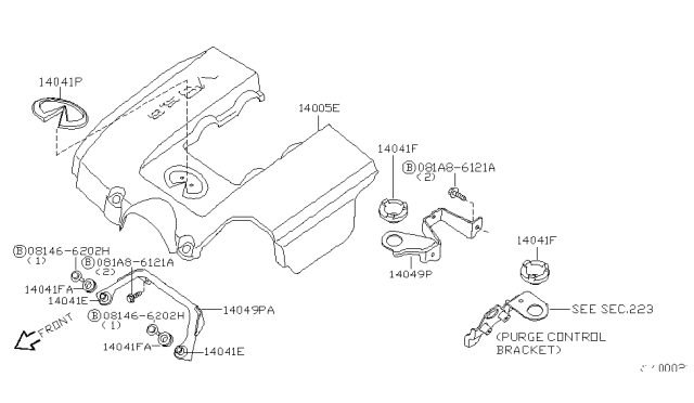 2006 Infiniti QX56 Engine Cover Ornament Assembly Diagram for 14041-7S01A