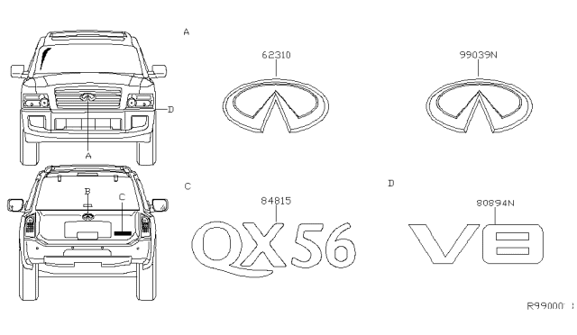 2010 Infiniti QX56 Rear Emblem Diagram for 90891-7S600