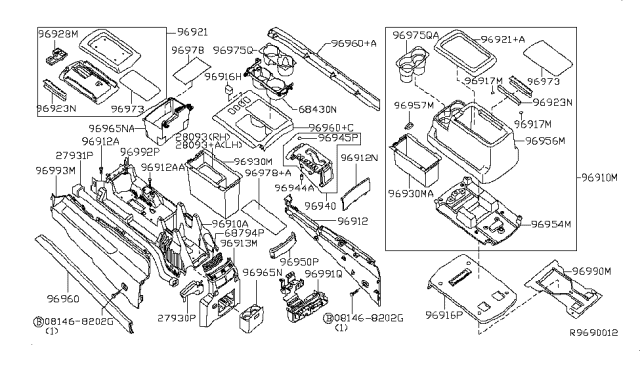 2005 Infiniti QX56 Console Assy-Rear Upper Diagram for 96956-7S604